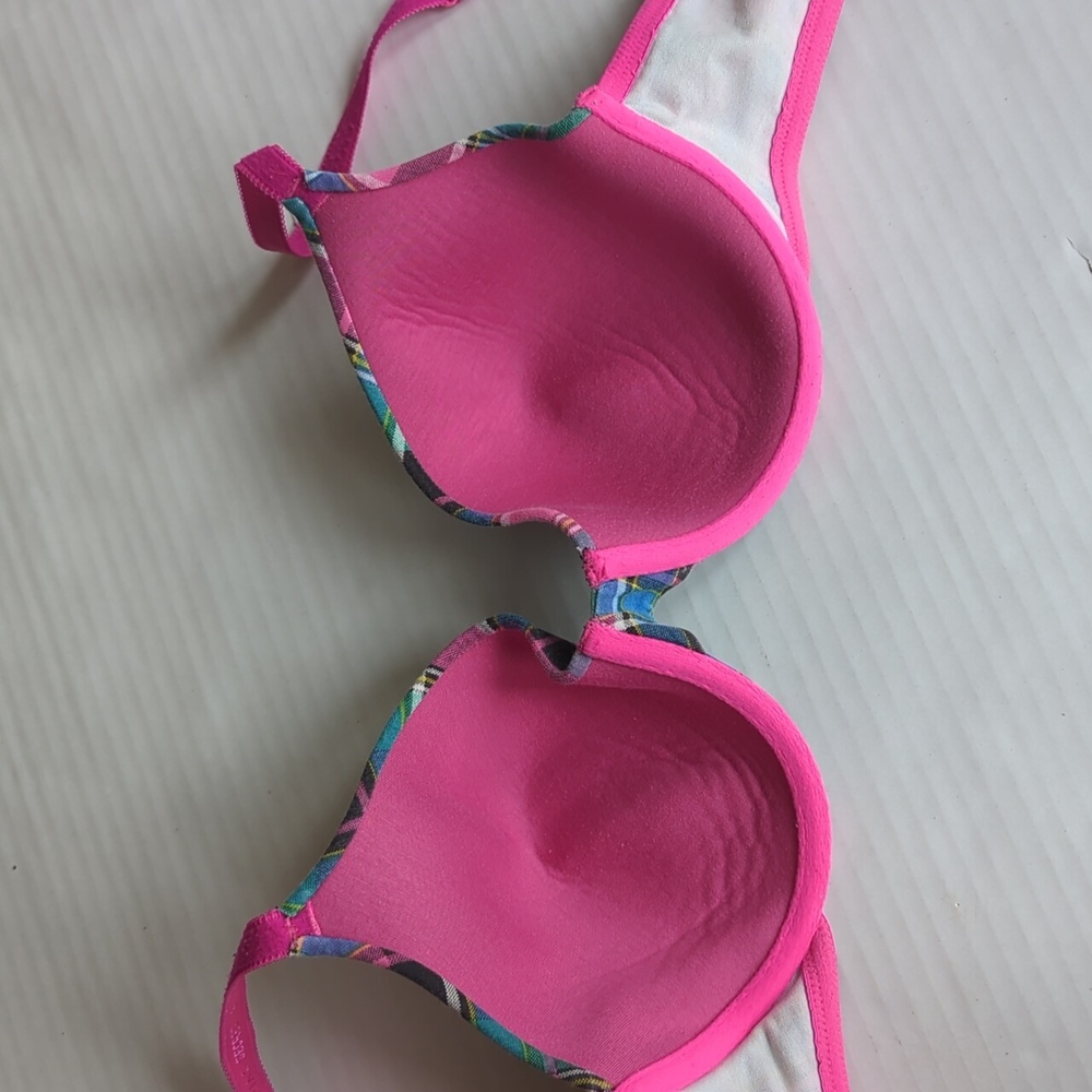 Victoria's Secret Underwire Lined Perfect Coverage Plaid Bra 36C Pink Green - Picture 15 of 16